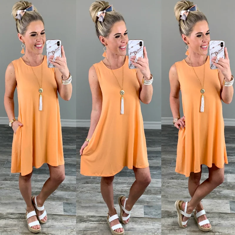 Trendy Street Style Basic Pocket Tank Dress - Peach
