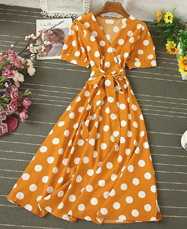 Clothes Women A line v neck polka dot dress fashion dress  1073