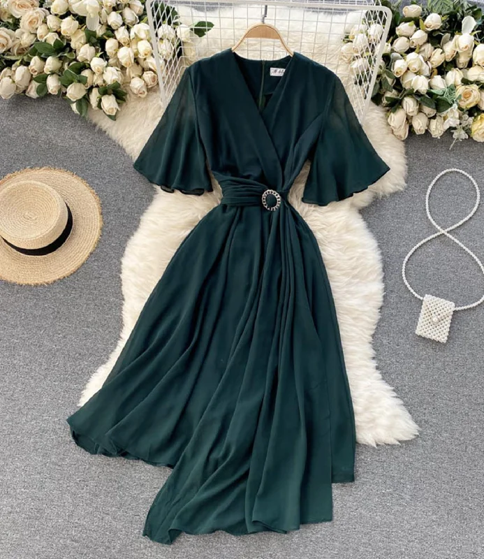 Women's Relaxed Outfit A line v neck chiffon dress fashion dress  697