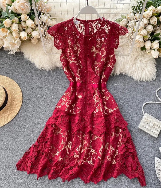 Women's High-Fashion Outfit Cute lace short dress fashion girl dress  1180