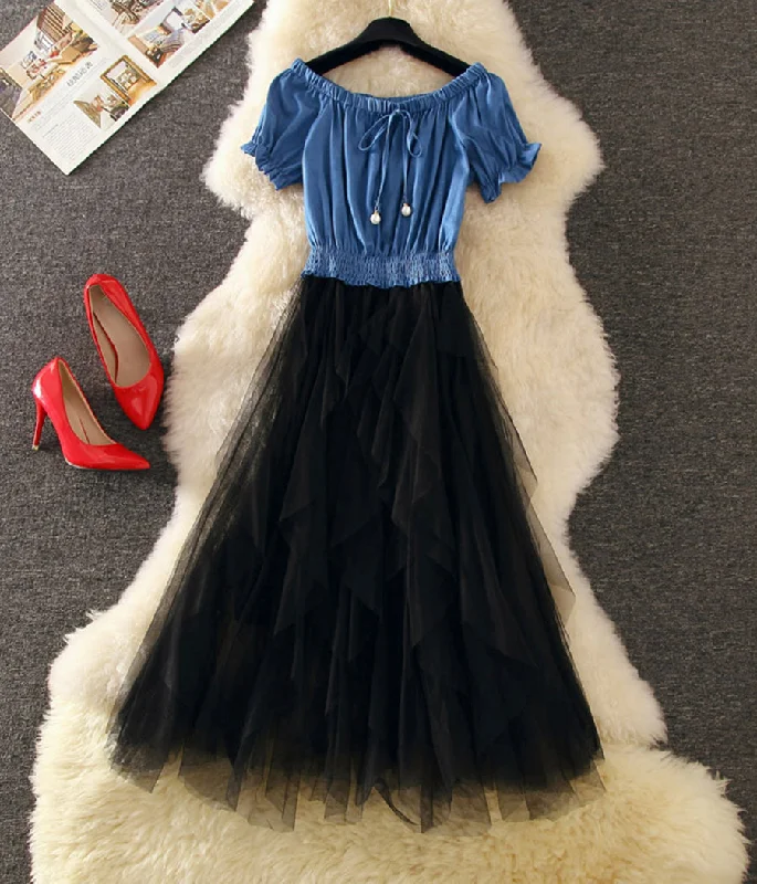 Casual Dresses for Women Cute denim stitching dress summer dress  1252