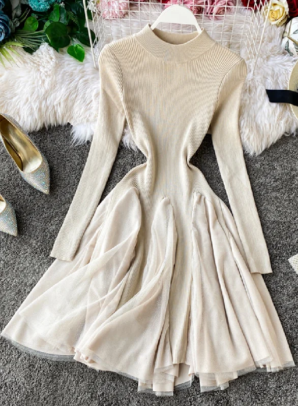 Casual Clothes For Women High Neck Long Sleeve Sweater Dress  213