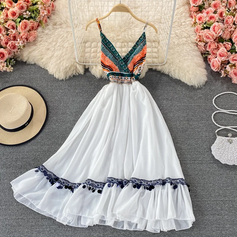Affordable Fashion for Women White A line v neck dress fashion dress  620