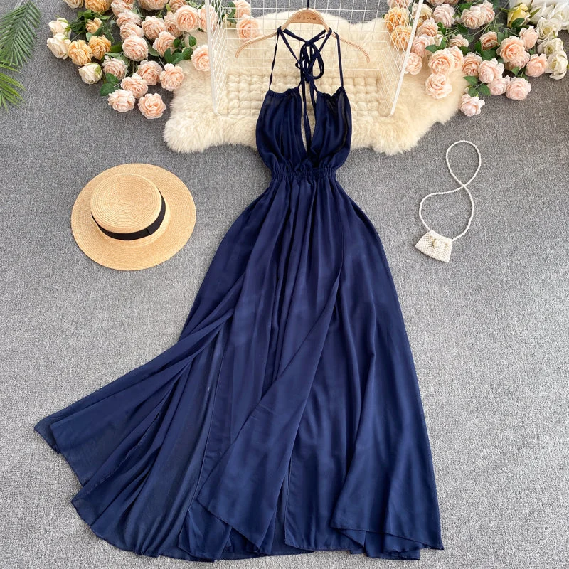 Casual Chic Sexy chiffon backless A line dress  578