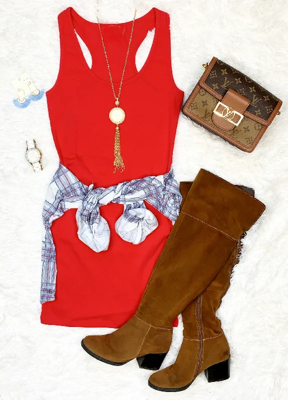 Women's Comfy Loungewear Outfit Basic Tank Dress: Red
