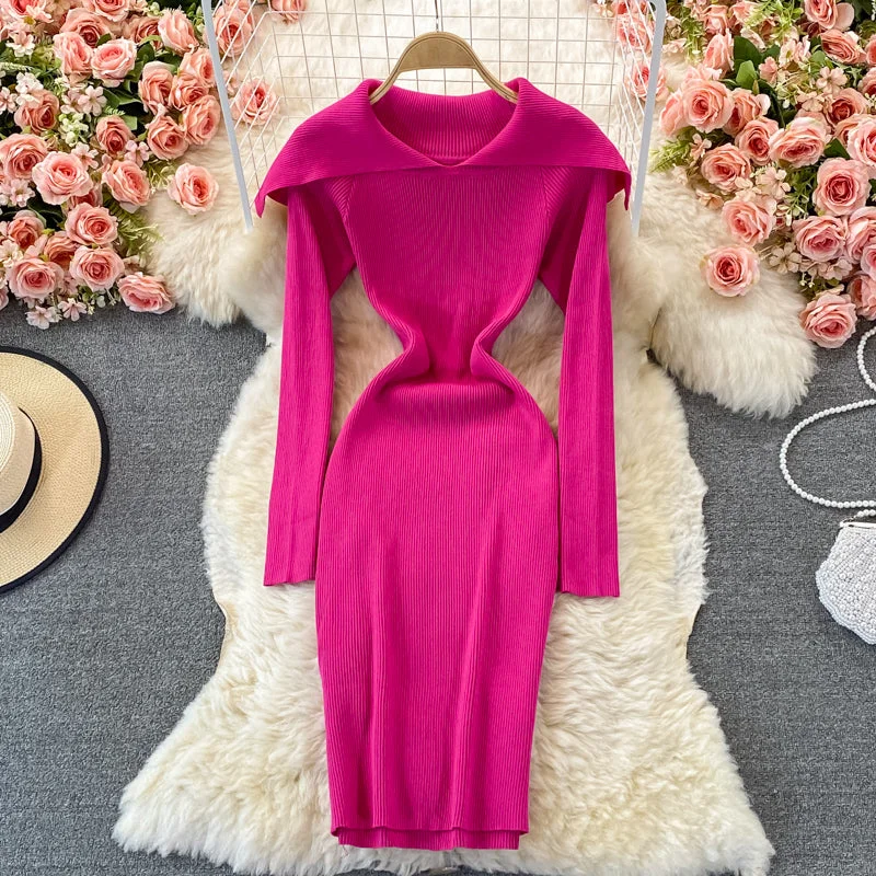 Stylish Women's Clothing Age reducing sweet baby collar tight elastic knitted dress  2914