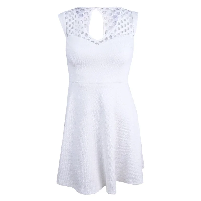Elegant Styles Betsey Johnson Women's Lattice-Trim Fit & Flare Dress 4, Ivory