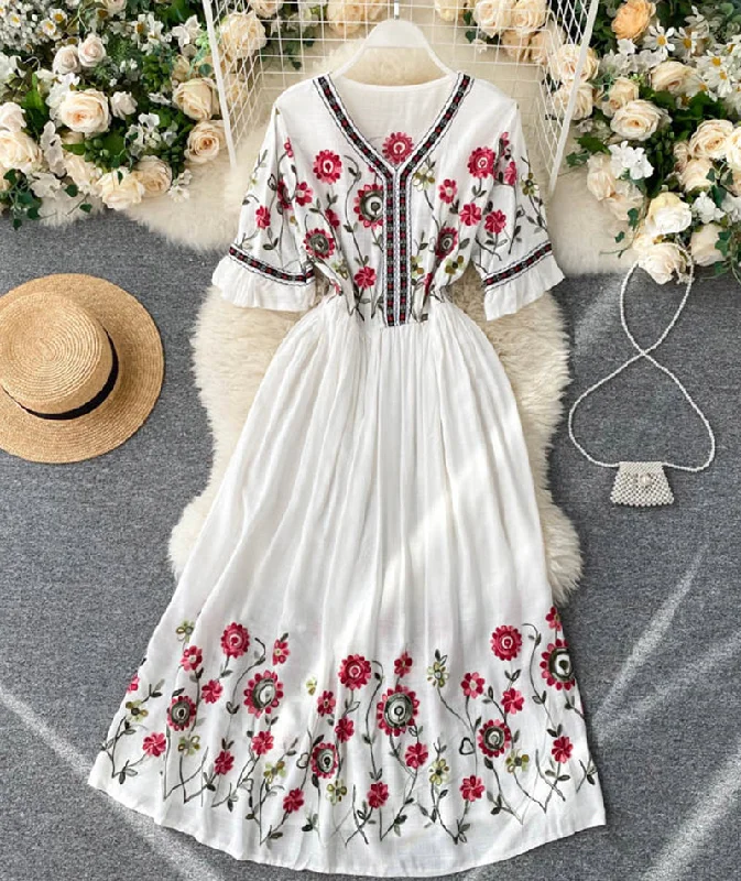 Stylish Women's Clothing A line v neck embroidery dress  992