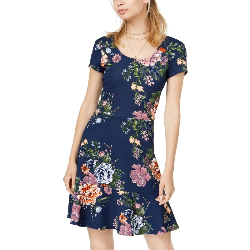Relaxed Style Planet Gold Womens Printed Fit & Flare Dress, Blue, Small