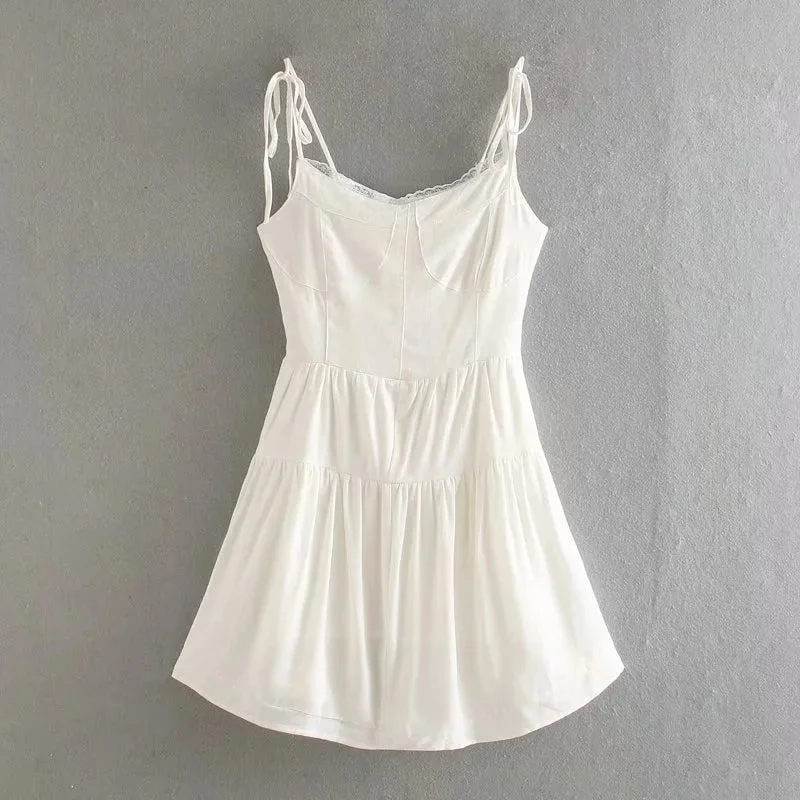 Women's Clothing for Every Season and Trend French lace lace up slim waist drawstring dress  7128