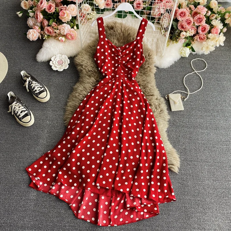 Women's Clothing For Outdoor Activities Red polka dot A line dress  482