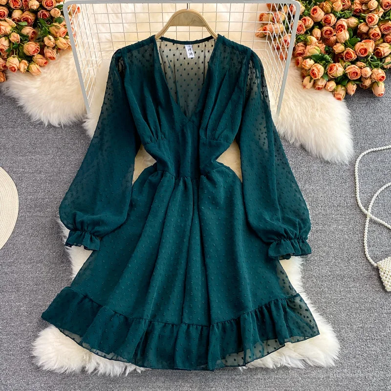 Relaxed Style Cute v neck tulle short dress fashion dress  474