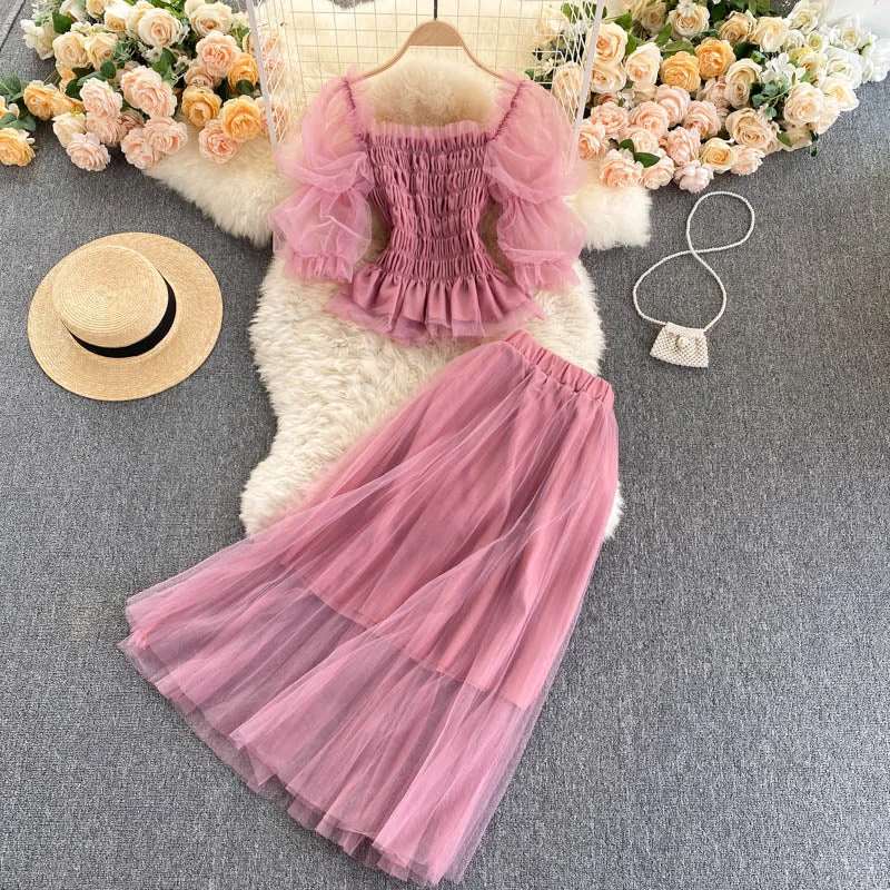Unique Women's Fashion Pieces Sweet two-piece tulle dress  591