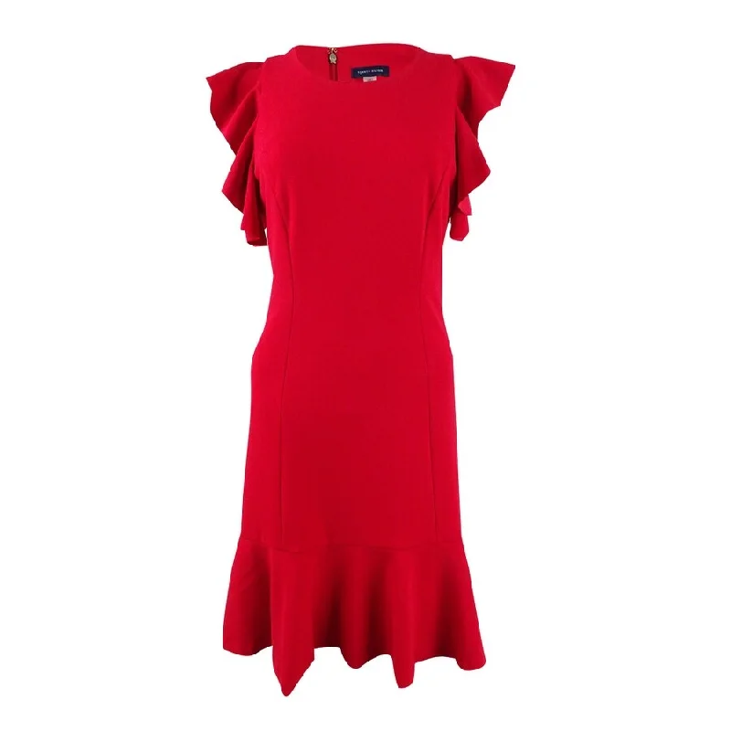 Edgy Fashion Tommy Hilfiger Women's Flutter-Sleeve Flounce Dress (8, Scarlet)