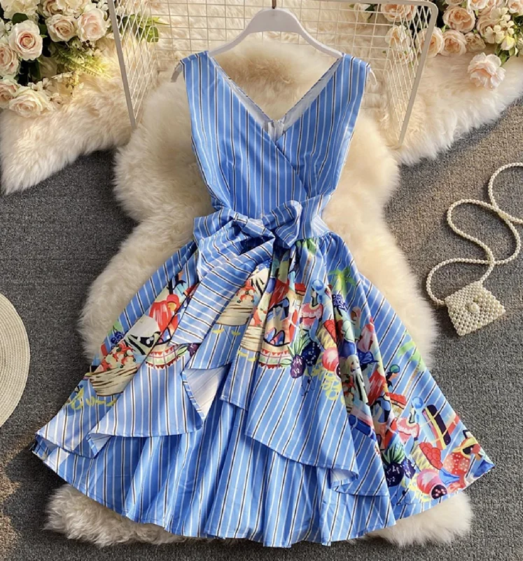 Women's Night-Out Clothes Blue v neck short dress fashion dress  694
