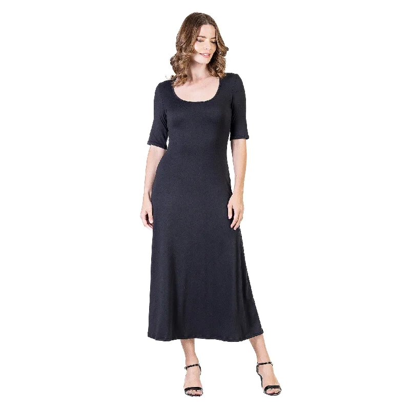 Casual Style for Busy Women 24seven Comfort Apparel Womens Casual Maxi Dress With Sleeves Casual Style for Busy Women 24seven Comfort Apparel Womens Casual Maxi Dress With Sleeves