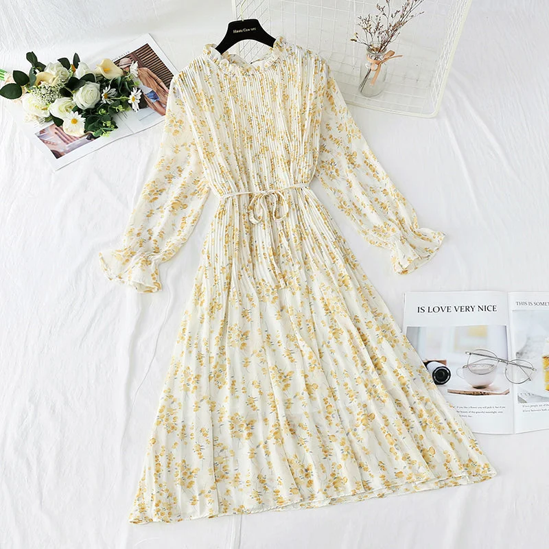 Classic Women's Clothing Styles Dress women's French retro pleated waist slim dress  2167