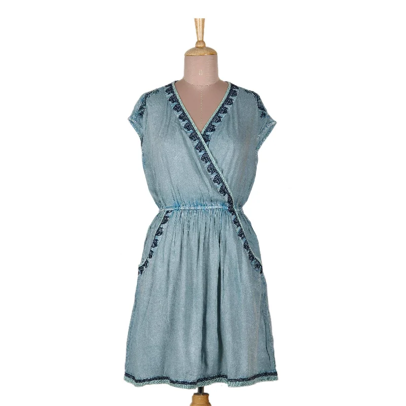 Women's Clothing Outfit Set NOVICA Viscose surplice dress Jaipur Gem