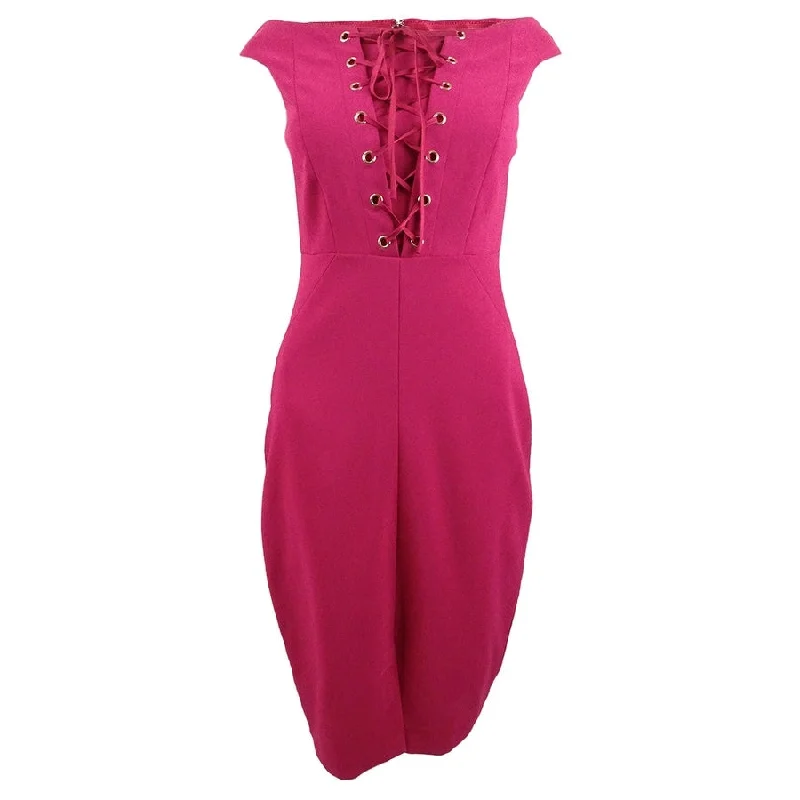 Fashion-Forward Women's Clothing JAX Women's Lace-Up Off-The-Shoulder Dress 2, Berry
