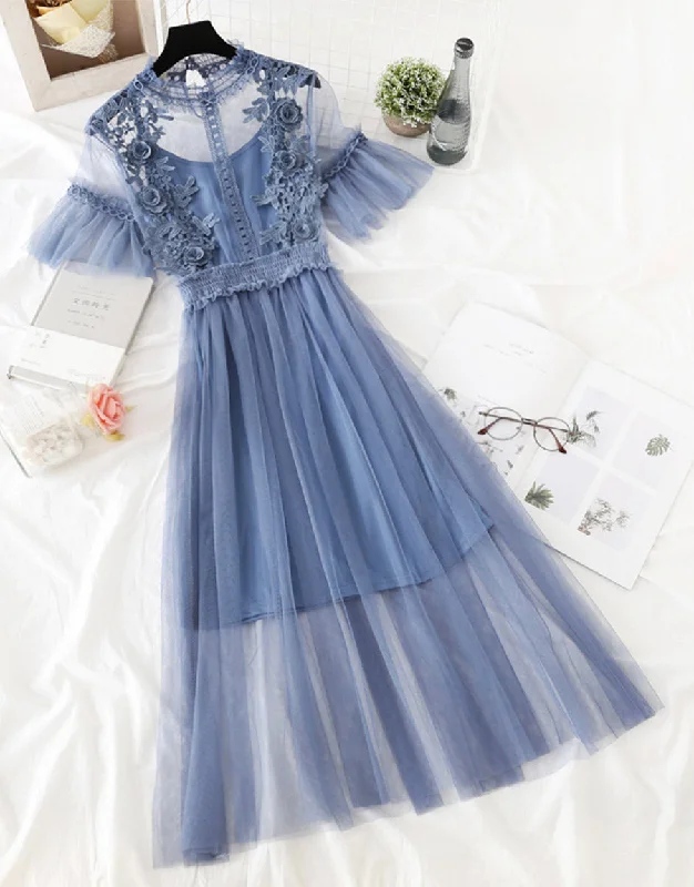 Casual Chic Clothing For Women Cute A line tulle lace applique dress summer dress  1147