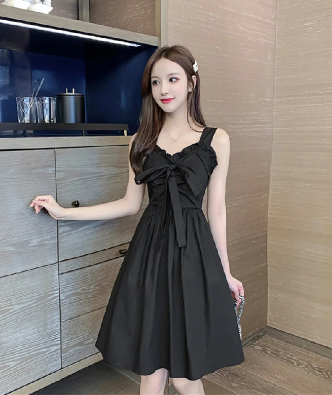 Premium Fabrics Black sweetheart neck short dress fashion girl dress  1077
