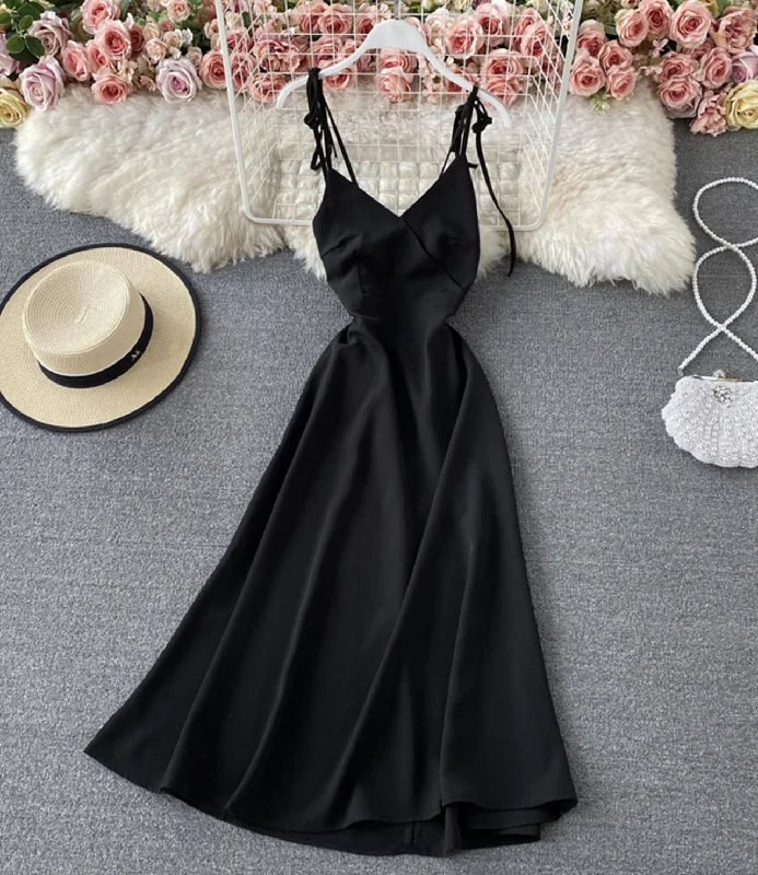 Chic Outfits Simple v neck lace up dress A line dress  761