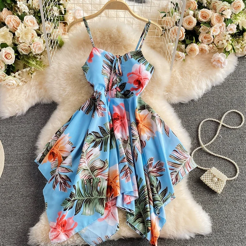 Women's Vacation Outfit Slim waist print A-line dress for women  3192