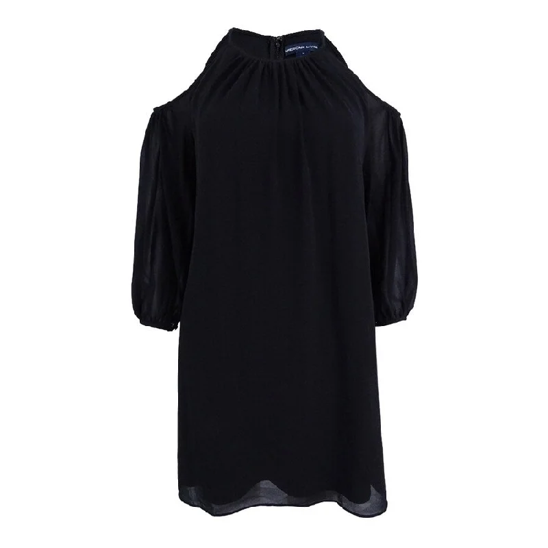 Women's Plus-Size Clothes American Living Women's Cold-Shoulder Georgette Dress (8, Black)