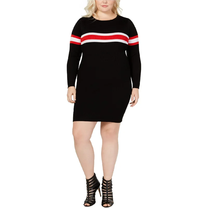 Best Clearance Sales Right Now Say What? Womens Ribbed Stripe Sweater Dress, Black, 2X
