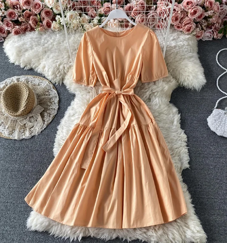 Women's Garments Simple A line round neck short dress fashion dress  714