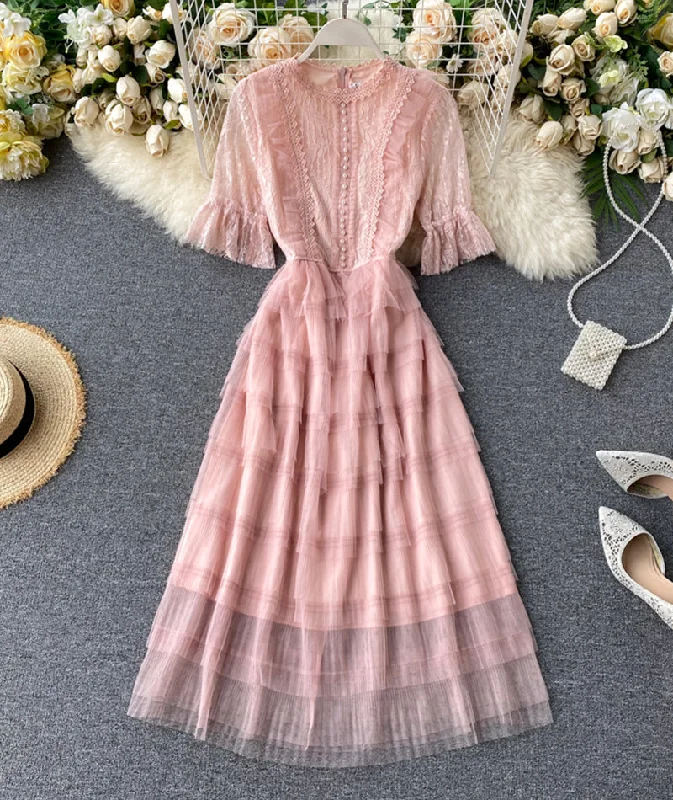Trendy Street Style Cute tulle lace A line dress fashion girl dress  1061