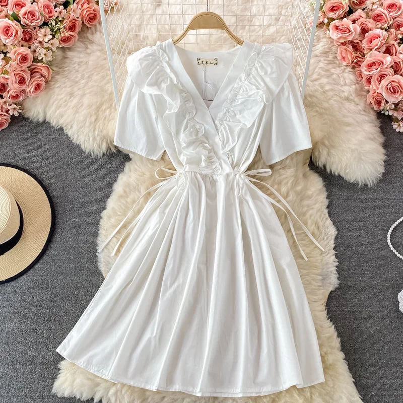 Relaxed Fashion Cute A line v neck short dress fashion dress  549