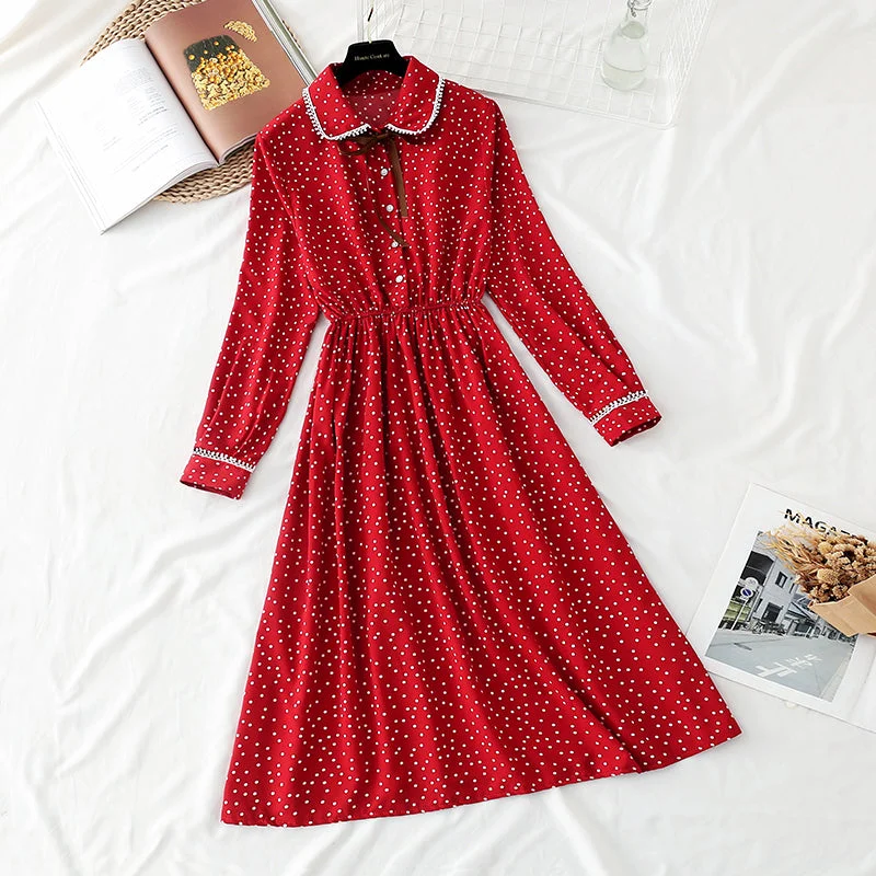 Comfortable Garments For Women Sweet age reducing thin bow college snow spinning dress  3890