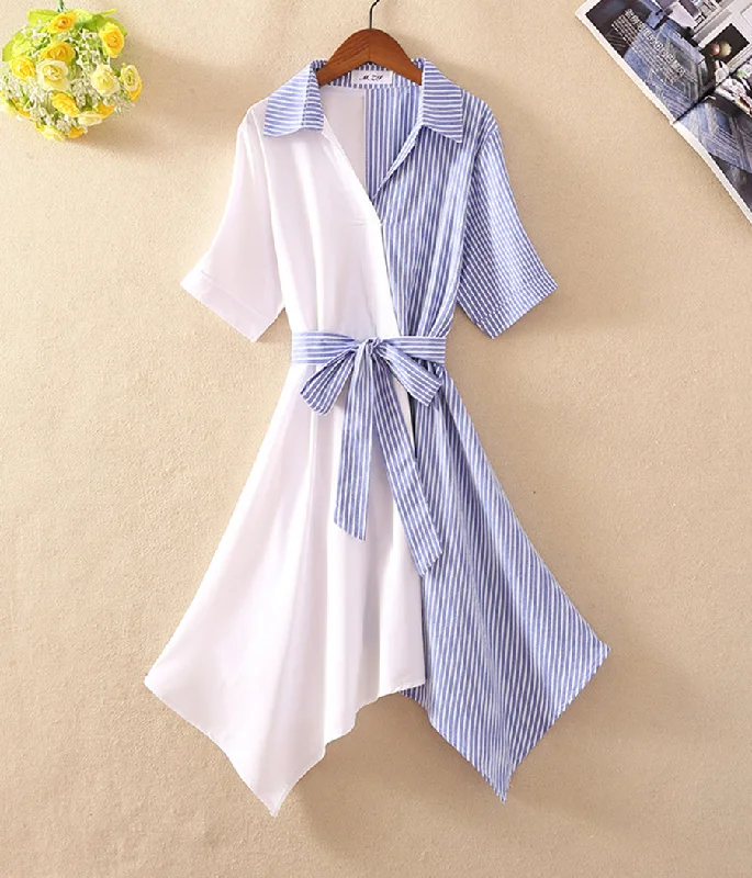 Women's High Street Fashion Unique Irregular stripes dress women's dress  1232