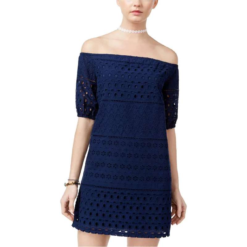 Women's Street Style Casual Wear City Chic Womens Textured A-line Dress, Blue, Medium