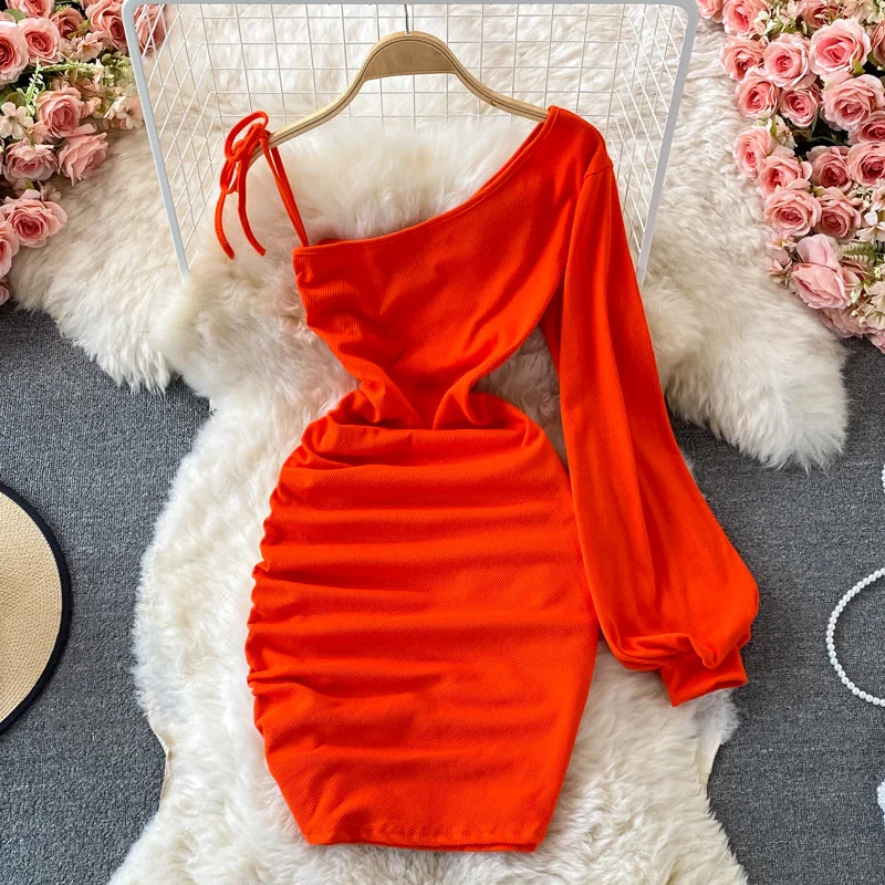 Comfortable Loungewear for Women Sexy diagonal neck off shoulder one-sided dress  2738