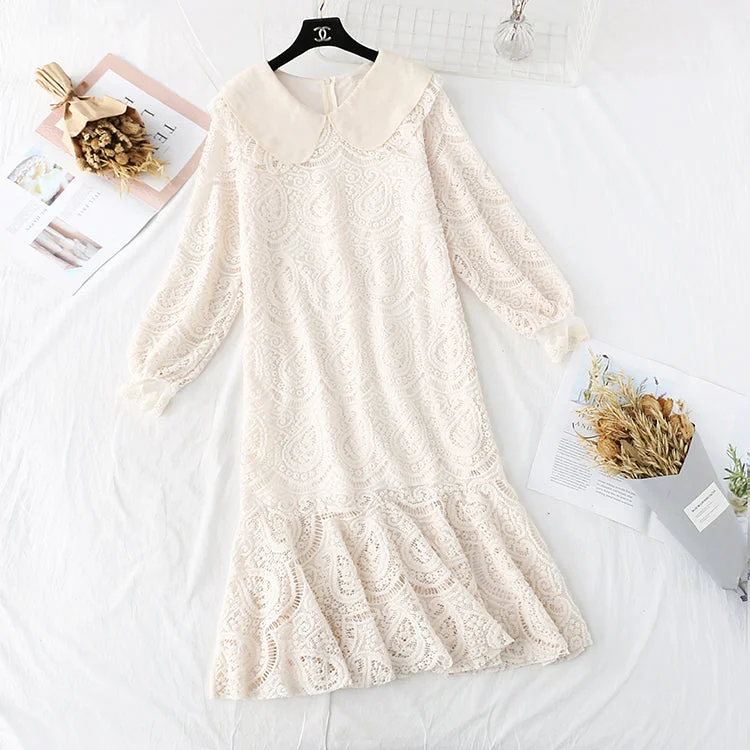 Formal Outfit For Women Doll collar lace dress with fishtail long skirt  3990