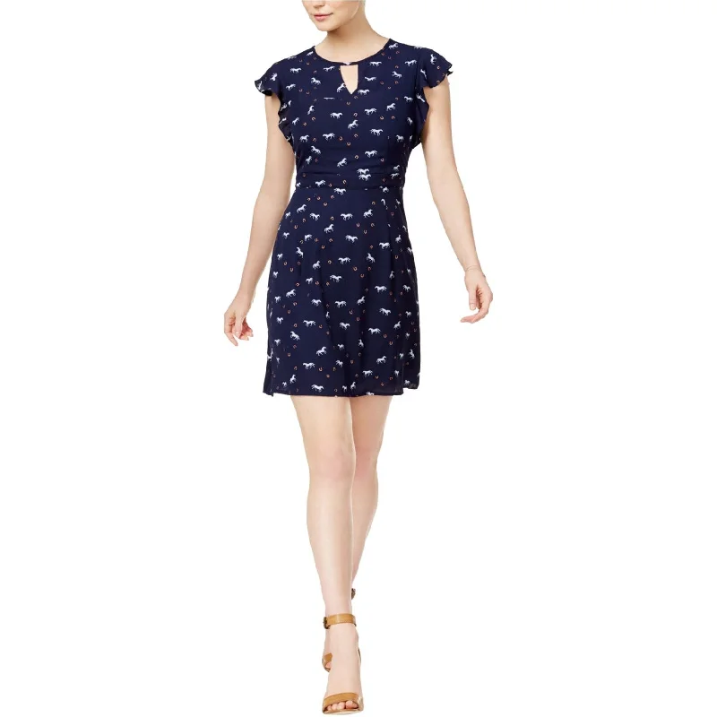 Sale For Women maison Jules Womens Printed Ruffled Dress, Blue, Small
