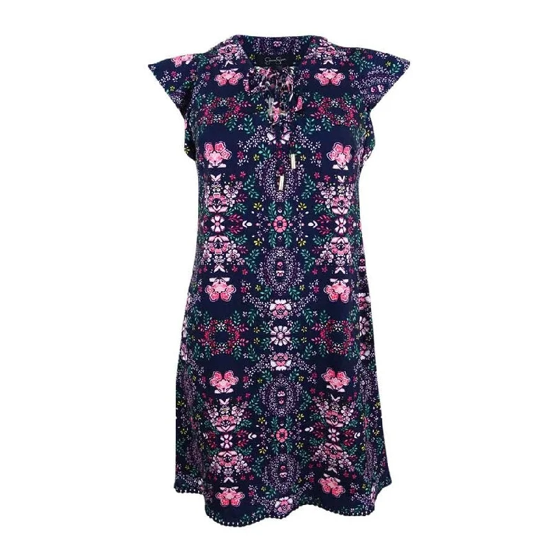 Affordable Women's Garments Jessica Simpson Women's Floral Lace-Up Flutter-Sleeve Dress