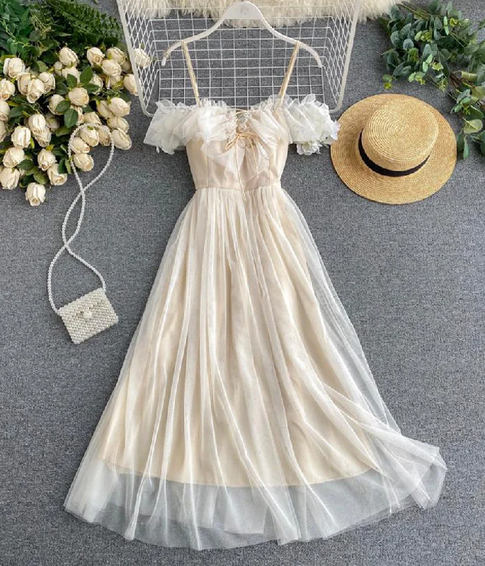 Charming Women's Garments Cute champagne tulle dress summer dress  1244