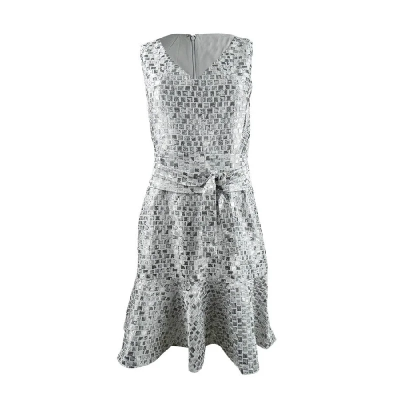 Timeless Women's Garments N Natori Women's Mosaic Tile Obi Belt Ruffle Dress