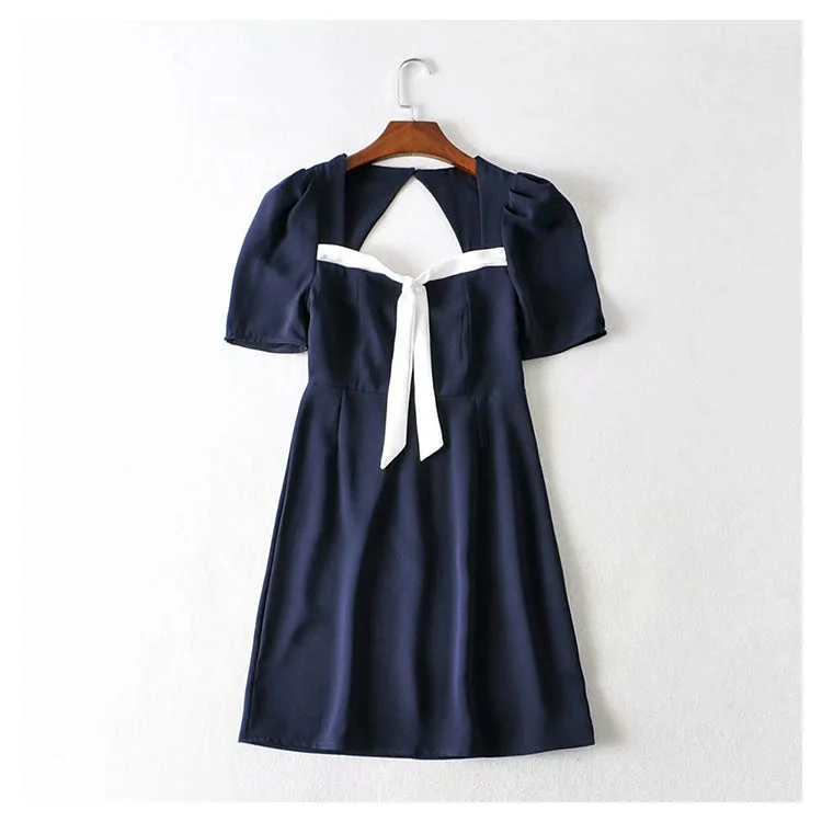 High End Women's Wear Hepburn little fragrance dress waist closed small man pleated French  7045
