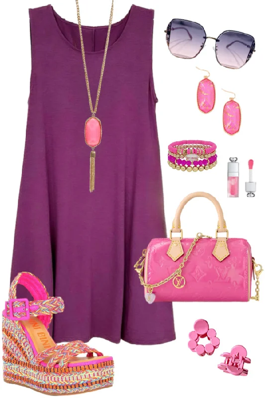 Comfortable Lounge Clothing Basic Pocket Tank Dress - Eggplant