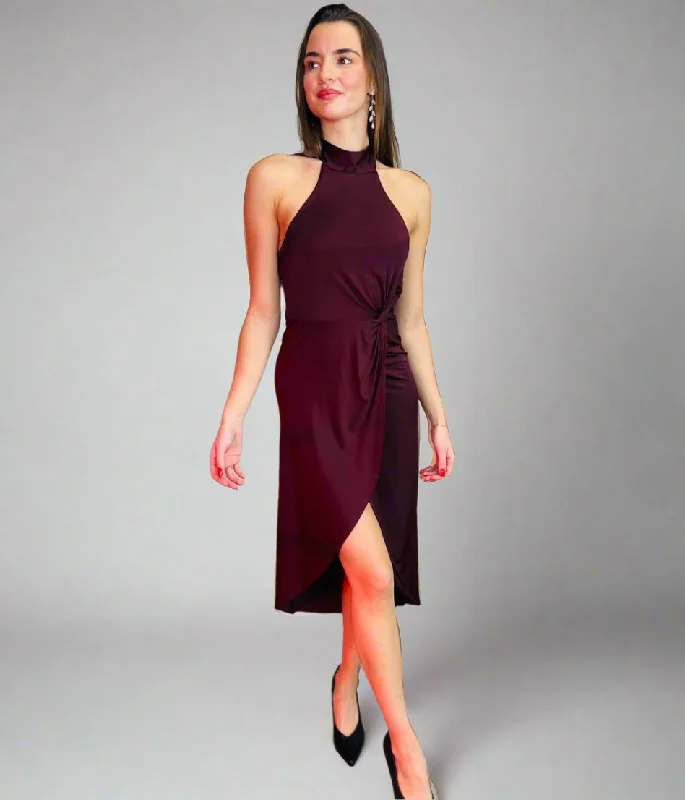 Formal Garments For Women Ted Baker Burgundy Betyel Halter Neck Dress