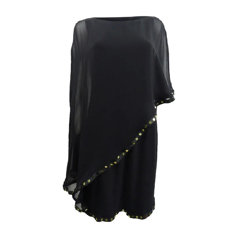 Women's Chic Outfit 28th & Park Women's Embellished Cape Sheath Dress (S, Black/Gold)