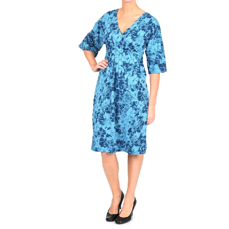Fashion Essentials La Cera Women's 3/4-length Sleeve V-neck Caftan Dress