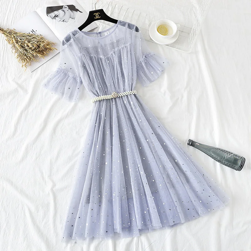 Women's Clothing Stores Star mesh dress fairy super sweet  4335