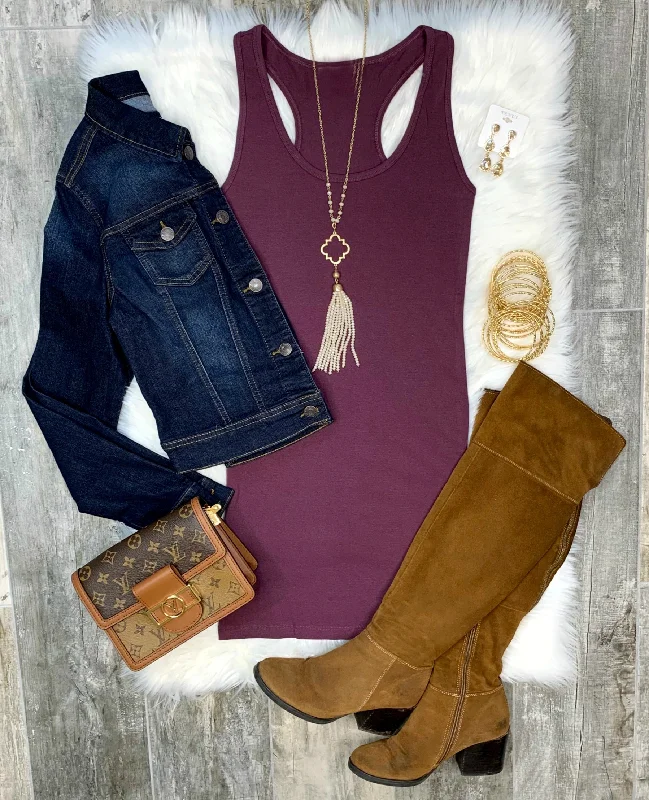 Women's Clothing Online Basic Tank Dress - Eggplant