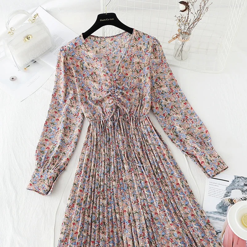 Women's Comfortable Lounge Outfit New tea break fairy skirt retro minority Chiffon Dress  4826