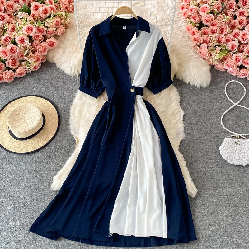 Stylish Women's Garments Cute A line color block dress  421
